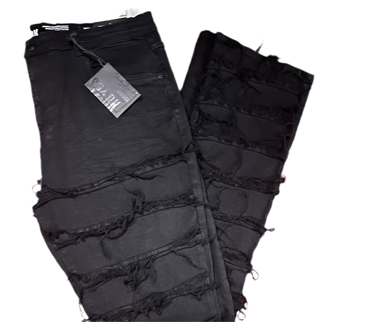 Men’s distressed stacked jeans