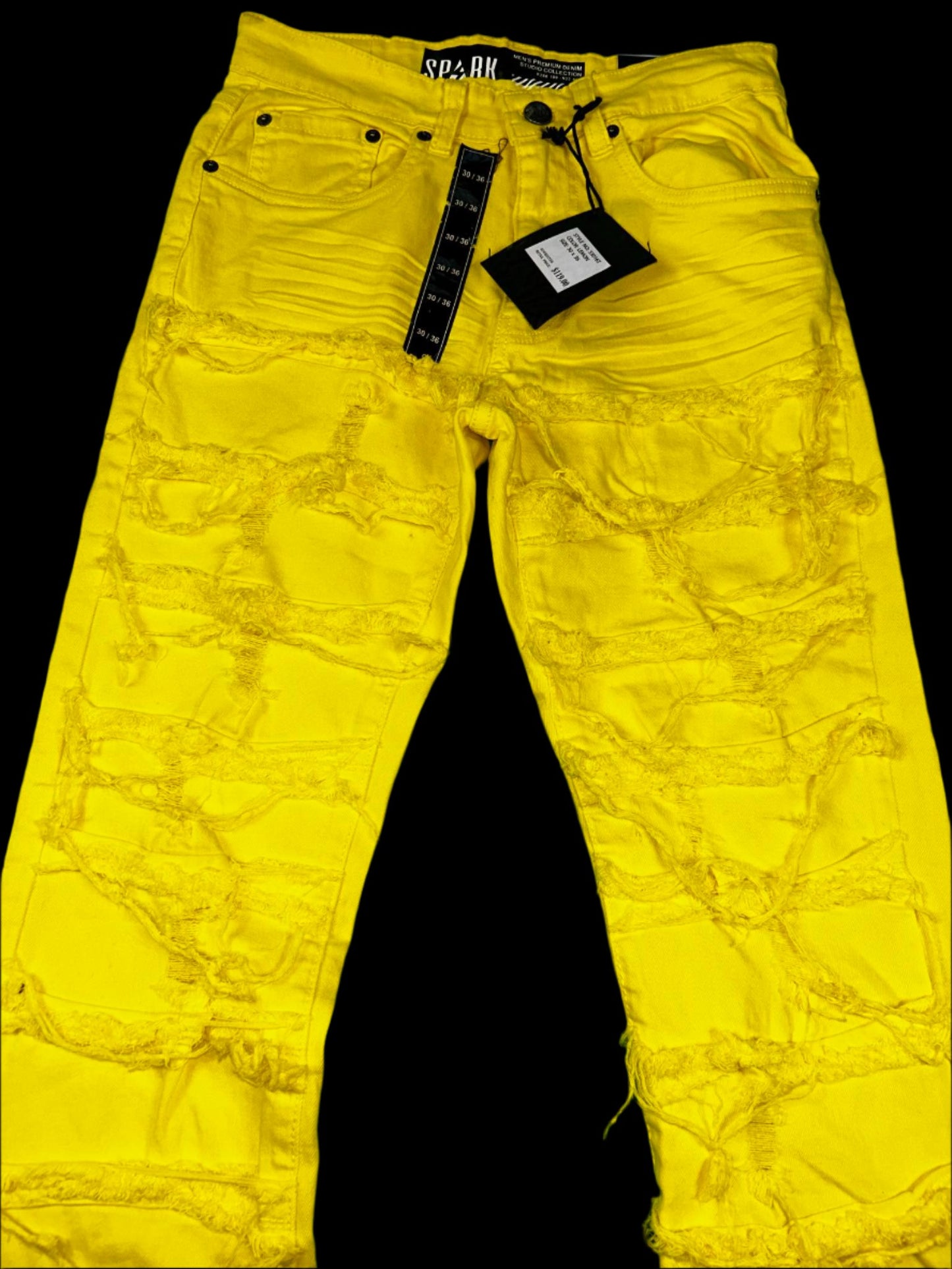 'Rip & Repair' Stack Denim Yellow