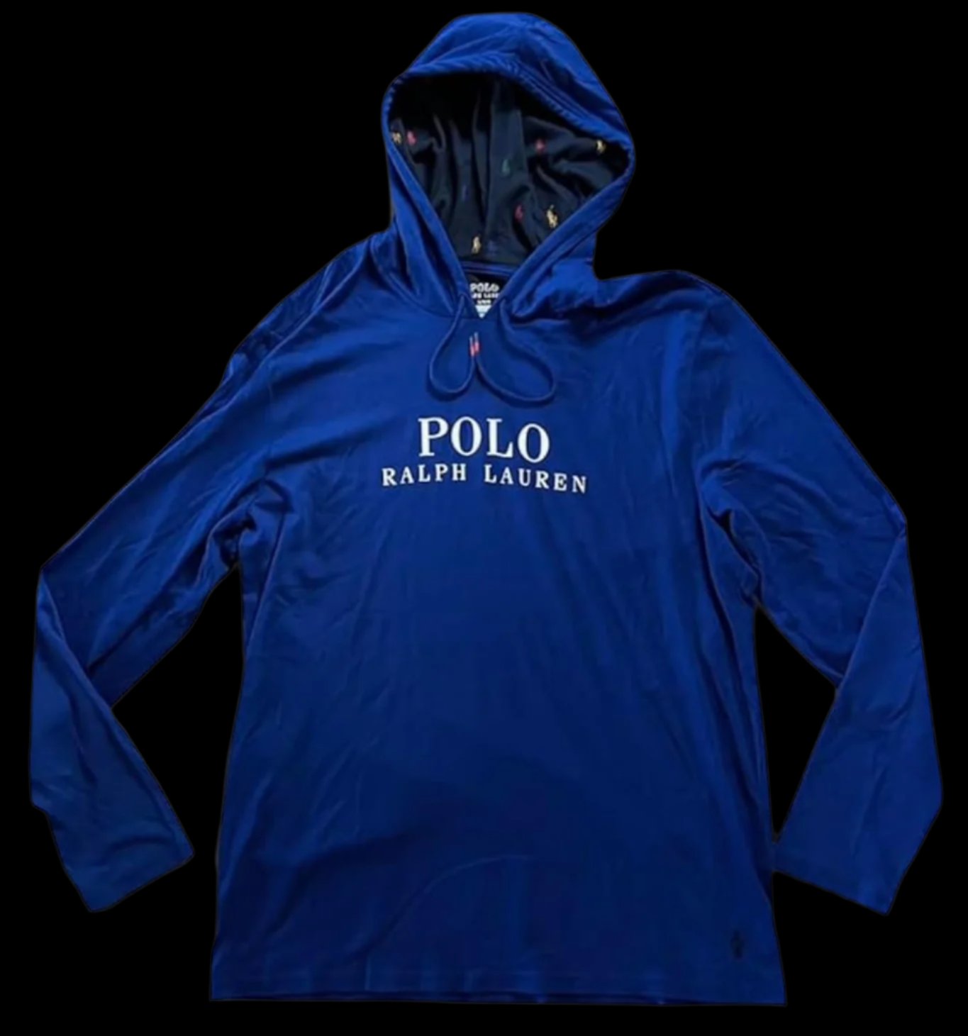 POLO RALPH LAUREN Mens Pullover Sleep Lightweight Hoodie Sweatshirt Royal Blue Logo Hoody