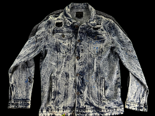 Rolling Paper Men's Acid‎ Washed Distressed Jean Jacket