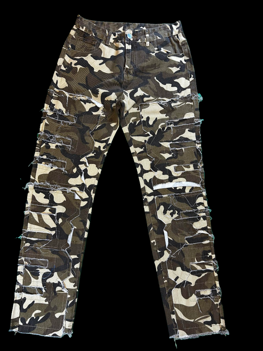 (Camo) Ytfsrukp Mens Black Stacked Jeans Slim Fit Ripped Jeans Destroyed Straight Denim Pants Harajuku Hip Hop Trouser Streetwear